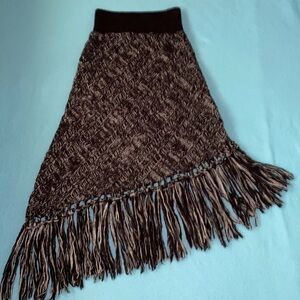 FREE PEOPLE fringed knit maxi asymmetrical lined skirt boho wool mix NWT size XS